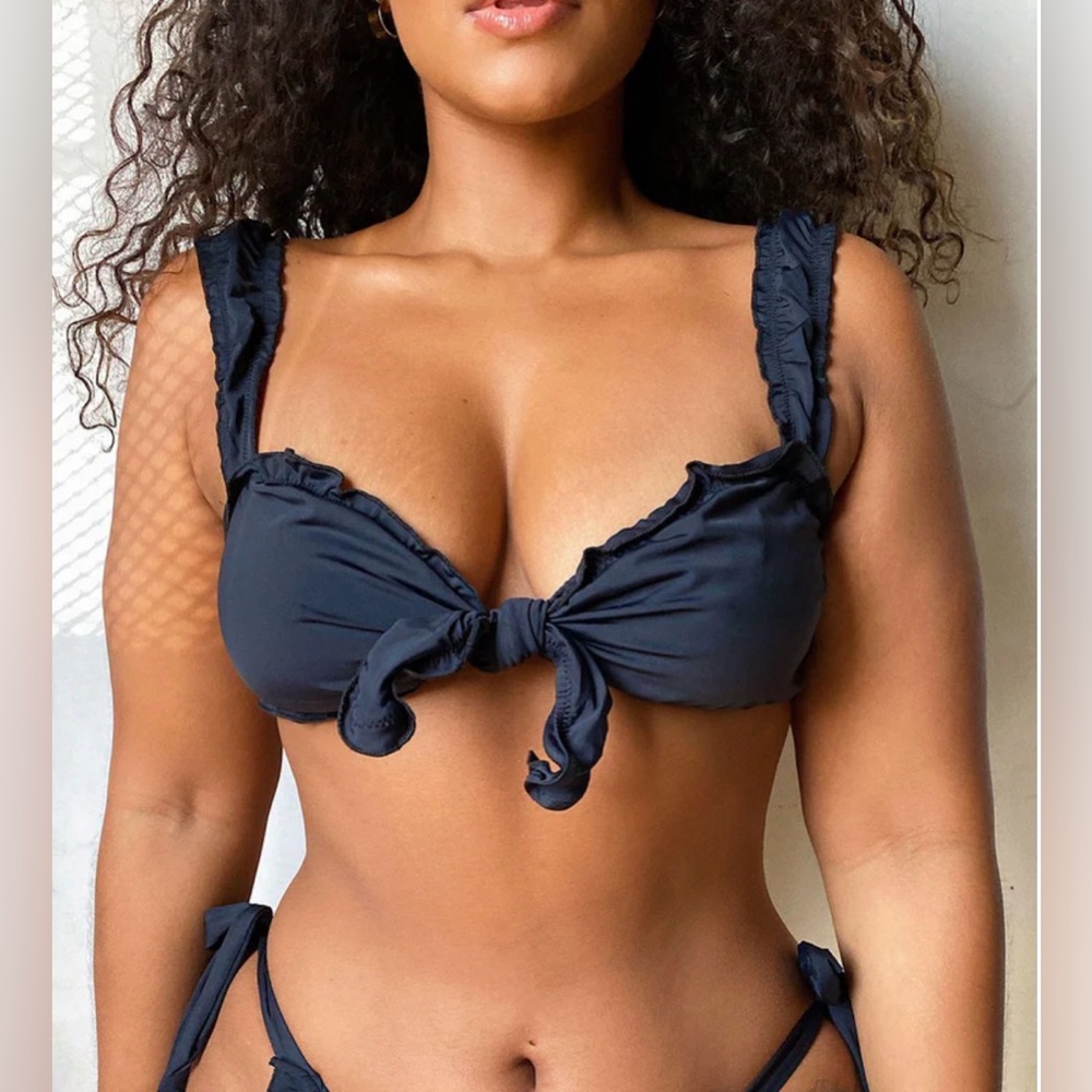 Frankie's Bikinis Colby Ruffle Tie-Front Bikini Top, SZ L